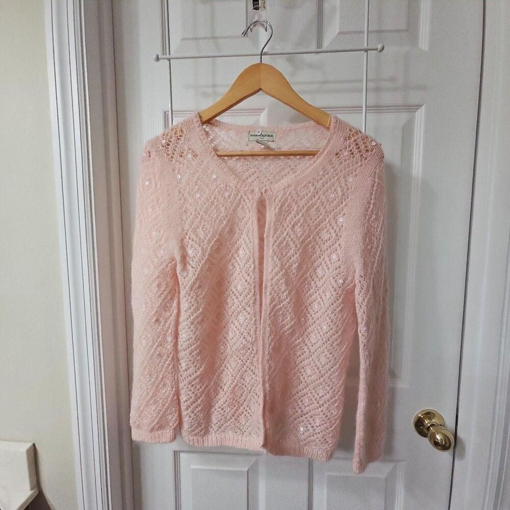 Banana Republic Mohair Blend Sequin Embellished Open Front Cardigan